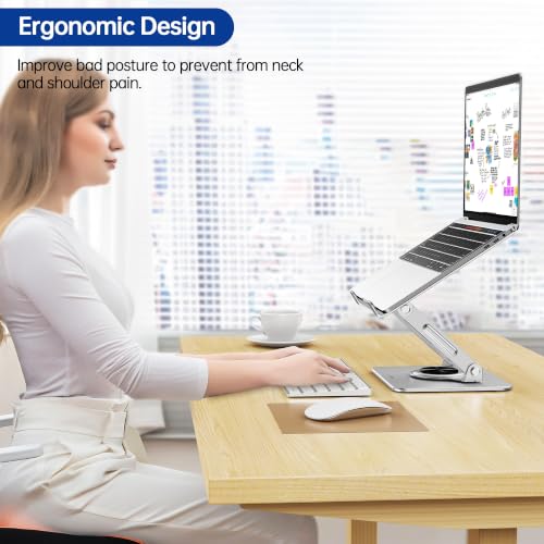 BESIGN Laptop Stand with 360° Rotating Base, Ergonomic Adjustable Notebook Riser, Foldable Computer Holder Compatible with 10-14" Laptops, LS11 Silver - color: G-Silver/Black-360°