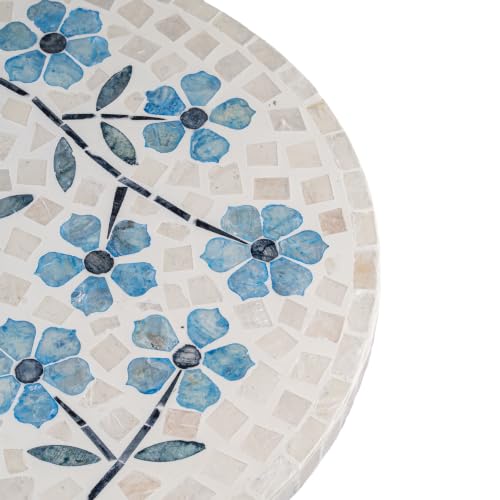 PEMAR 12.6” Handcrafted Capiz Shell Mosaic Lazy Susan – Coastal Floral Rotating Centerpiece for Dining Table, Elegant Beach House & Farmhouse Home Décor, Luxury Hostess & Housewarming Gift - color: Blue Dogwood Flower