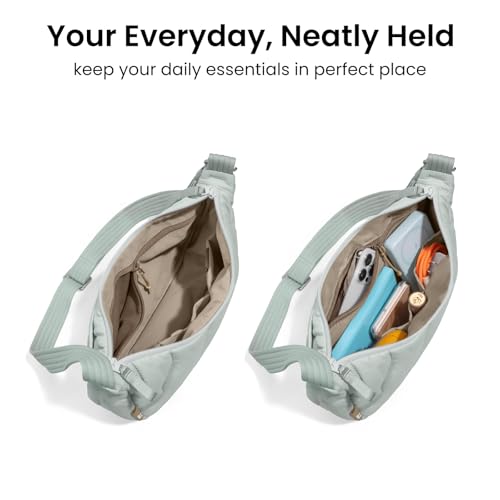 tomtoc Puffer Sling Crossbody Bag for Women Trendy, Nylon Quilted Crescent Shoulder Bag Purses, Puffy Travel Hobo Handbag - color: Light Blue-s