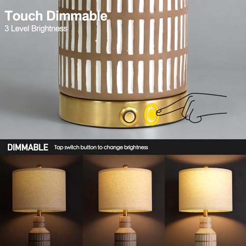 USumkky 25" Modern 3-Way Dimmable Touch Control with USB A+C Ceramic Lamps Set of 2 Table Lamp for Living Room Bedroom Farmhouse Nightstand Bedside Brown - color: Brown