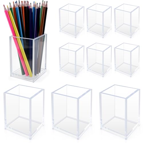 10 Pack Clear Acrylic Pen Holders, Pencil Cup Desk Organizers - color: 10pcs