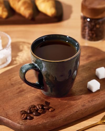 famiware Coffee Mug Set of 4, Ocean Round 11.5oz Coffee Cup Set with Handle - color: Ocean Round-Deep Forest, size: 4pcs