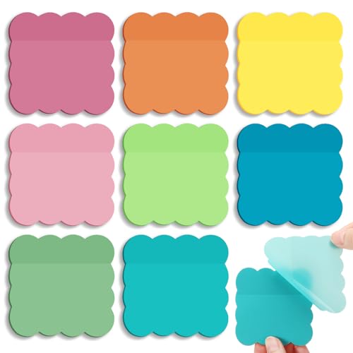 Eaasty 400 Sheets Transparent Sticky Notes 8 Pads Scalloped, Bright Colors - color: Bright Colors