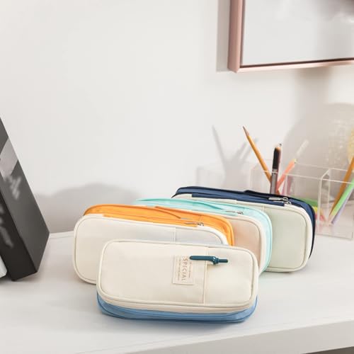 Arnuixty Large Storage Pencil Case Pen Bag with Zipper Big Capacity Pouch Organizer for Office Travel Holder Box - color: Pink