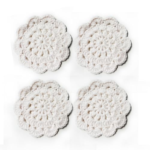 Handmade Crochet Coasters - Beige Floral Design, 4 inches, Coasters for Home Decoration, Tabletop Protection & Housewarming Gifts，4 Pieces