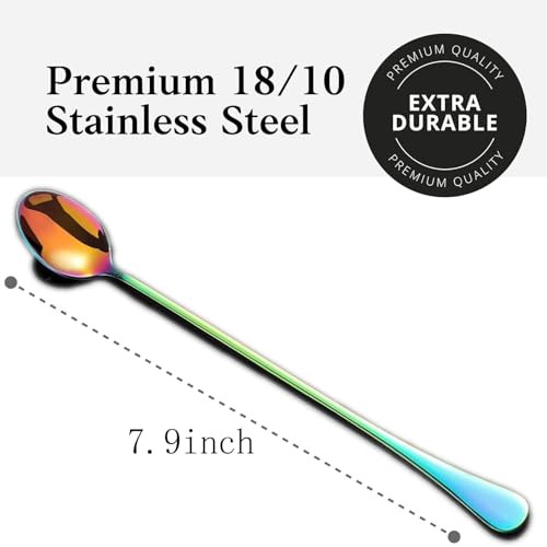 Long Handle Iced Tea Spoons, 18/10 Stainless Steel Cocktail Stirring Spoons with Thickened Ergonomic Handle, Tall Coffee & Latte Stirrers, Dessert Spoon Set, Dishwasher Safe - color: iridescence 7.5 IN, size: pointed