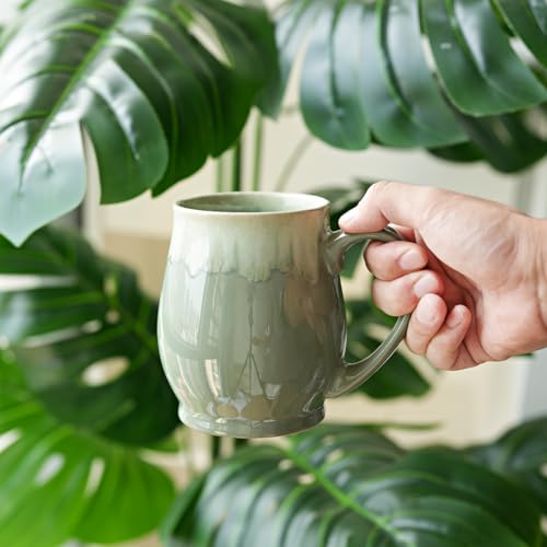 Bosmarlin Extra Large Ceramic Coffee Mug, 24 Oz, Dishwasher and Microwave Safe, Big Oversized Tea Cup, Reactive Glaze (Pale Green) - color: Pale Green