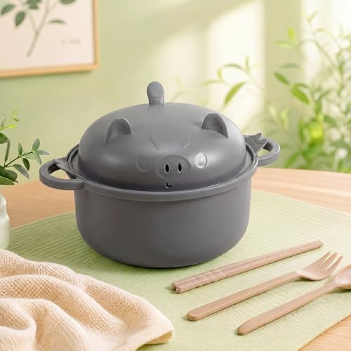 2 Sets 45oz Cute Pig Ramen Bowl Set Microwavable, Dark Blue, Gray - color: Dark Blue,Gray