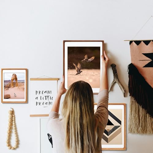 16x20 Picture Frame, USA-Sourced Natural Walnut Wood with Plexiglass, Handcrafted Rounded Corners, Matted to 11x14 Photo, Horizontal and Vertical Gallery Wall Poster Frame - color: Walnut, size: 16X20