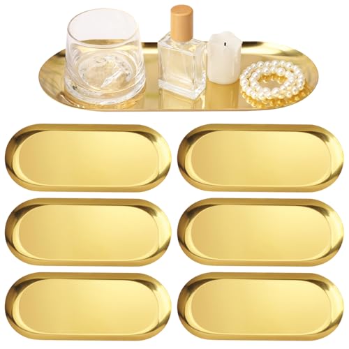 8 Pack 12 Inch Oval Stainless Steel Decorative Tray, Stainless Steel Tea Fruit Tray, 12 inch Gold Oval Trays for Bathroom Vanity, Jewelry, Perfume & Key Organizer (Gold) - size: 8 Pack 12 Inch