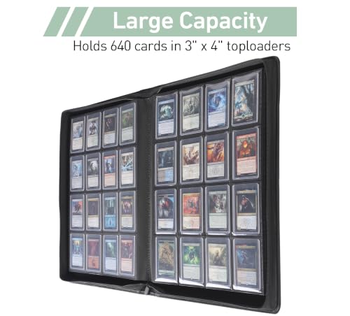 Top Loader Binder 16 Pocket, Holds 640+ Cards in 3" x 4" Toploaders, Ringless 20 Double-Sided Sleeves, Side-Loading, Spine Label with Maker Pen Toploader Binder for TCG, MTG, Sports Cards - color: Light Green, size: 16-Pocket, Holds 640 Cards