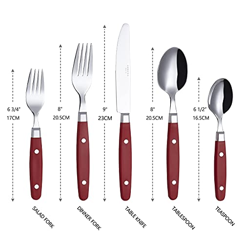 ANNOVA Silverware Set, Retro/Rivet Colorful Stainless Steel Tableware Kitchen Flatware Set Utensils, Includes Dinner Knives, Forks, Spoons, Salad Forks & Dessert Spoons (Red, 20 Pieces) - color: Red