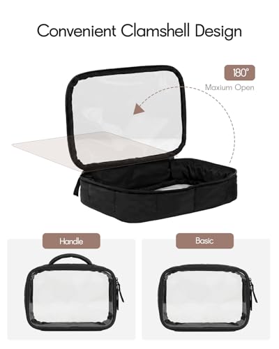 Moyad TSA Approved Toiletry Bag Clear Quart Size Travel Bags Makeup Bag - color: Puffer Black, size: 2 Pack, Handle