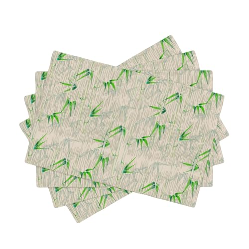 Bamboo Leaf Placemats Set of 4, Linen Washable Table Mats 12 x 18 Inch, Green Botanical Place Mats for Dining Table Kitchen Farmhouse Japanese Style Decor - color: Green Bamboo, size: 12x18"Placemats x4