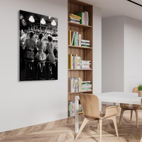 Vintage Black and White Posters Trendy Women Drink Cocktail Wall Art Funky Girly Room Decor Retro Alcohol Canvas Prints Three Friends Pictures for Bar Cart Apartment Dorm Aesthetic 12x16in Framed - color: Framed 1, size: 16"L x 12"W