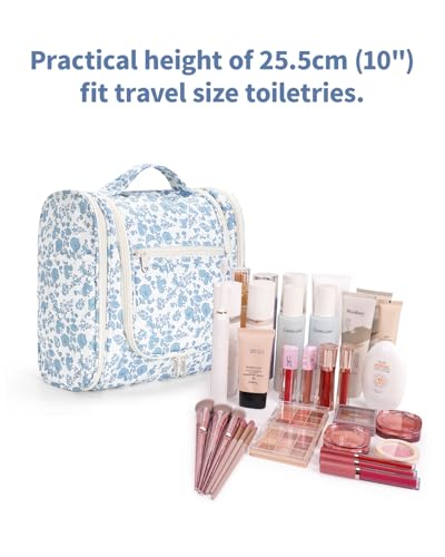 Narwey Large Hanging Travel Toiletry Bag for Women, Makeup Cosmetic Bag - color: B-Blue Flower, size: Large