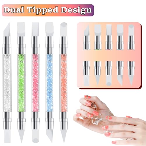 Sliverdew 10 Pcs Nail Art Sculpture Pen Dual Tipped Silicone Nail Tools Nail Art Acrylic Pen Silicone Brushes for Resin Nail Art Tools for Design Nail Foil Carving Drawing Effect Shaping Drawing - color: 10 pcs style B