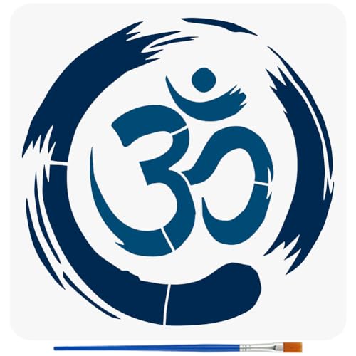 FINGERINSPIRE Om Symbol Stencil with Paint Brush 11.8x11.8 inch Yoga Zen Circle Pattern Template Yoga Om Symbols Craft Stencil for Painting on Wall Wood Floor Tile Canvas Fabric Furniture - style: OM Zen Circle