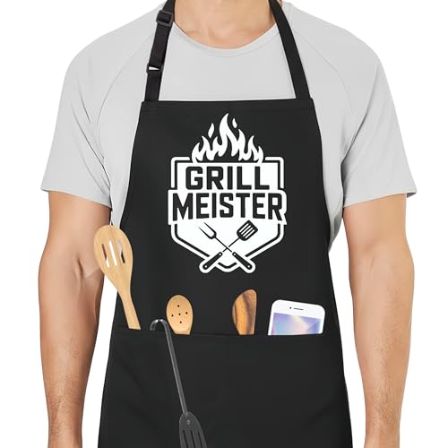 Grill Meister Funny Aprons for Men with 2 Pockets, Cooking Apron for Dad, Gag Gifts for Men, Adjustable BBQ Grilling Apron for Husband, Chef Kitchen Gifts for Birthday & Father’s Day - A15 - color: Grill Meister 4