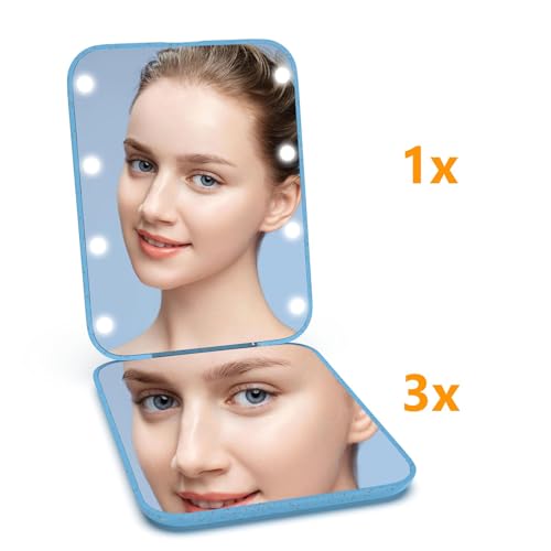Kintion Pocket Mirror, 1X/3X Wheat Straw Material Compact Mirror (Blue) - color: Wheat Straw Blue
