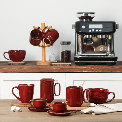 vicrays Ceramic Tea Mug Infuser - Large Cup 16 oz Hot Loose Steeping Handle Teacup with Leaf Infuser Spoon Lid - Tall Glazed Strainer Coffee Mug Microwave Safe - Cherry Red - color: Cherry Red
