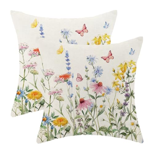 Spring Floral Pillow Covers 18x18 Pack of 2 Botanical Herbs Flower Throw Pillow Covers Outdoor Decoration Pillowcase Farmhouse Decorative Square Linen Cushion Case for Couch Sofa - color: Botanical Herbs 1, size: 18" x 18" (Pack of 2)