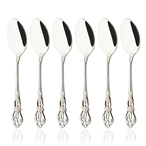 Silver Dinner Spoons Set, Uniturcky 6-Piece Tablespoons, Premium Food Grade Stainless Steel Soup Spoons for Home, Kitchen or Restaurant, Mirror Polished Eating Utensils, 8.3 Inch - size: Dinner Spoon 6 Pieces