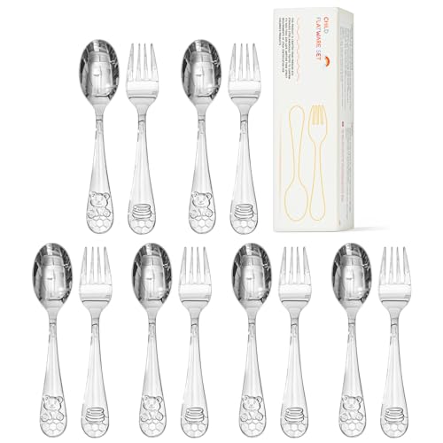 KINGSTONE 12 Pcs Small Toddler Utensils, 18/10 Stainless Steel, Honey Bear - color: Honey Bear, size: 12-Piece (Small)