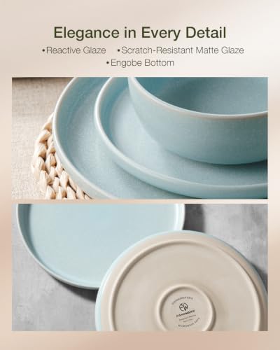 Famiware Milkyway 16-Piece Stoneware Dinnerware Set, Light Blue - color: Light Blue, size: Service for 4 (Include Pasta Bowls)