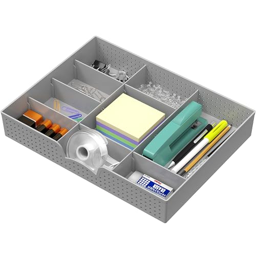 Simple Houseware Drawer Organizer Tray, 9 Adjustable Compartments, Gray - color: Gray, size: 1 Pack