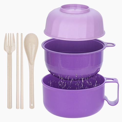 40 oz Ramen Bowl,Unbreakable Portable Ramen Cooker with strainer, Instant Ramen Noodle Bowls College Dorm Room Apartment Essentials,RV Camping Dishes Set BPA Free - color: Purple