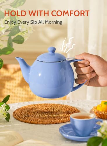Sweese Porcelain Teapot 27 oz with Infuser for Loose Leaf Tea, Dusty Blue - color: Dusty Blue, size: 27oz (with infuser)
