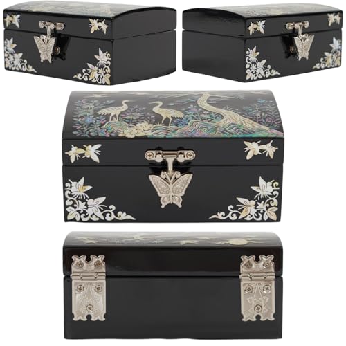 February Mountain Mother of Pearl Small Jewelry Ring Box - Gifts for best friends women, Thank you gifts, mom birthday gifts, Friendship Women Gifts Trinkets Keepsake Treasure box (Black-Crane) - color: Black-Crane