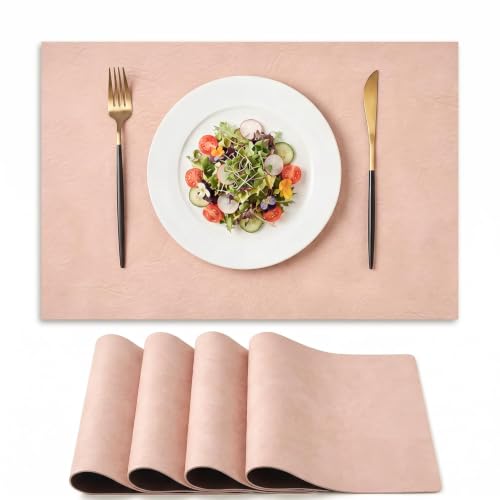 Artoid Mode Pink Faux Leather Placemats Set of 4 - color: Pink, size: 12" x 18", Rectangular Set of 4