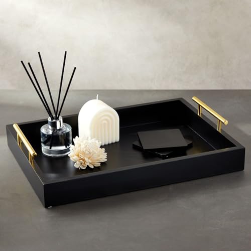 Juvale Wooden Serving Tray - 15.7 x 11.8 x 3.1 in, Black Rustic, Includes 2 Coasters - Decorative Tray with Interchangeable Gold & Silver Handles - Sofa & Ottoman Use, Coffee Table Decor - color: Black