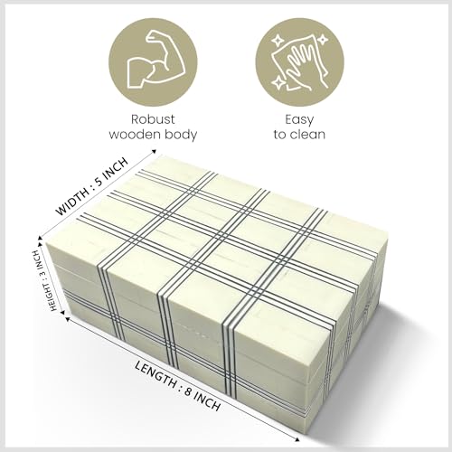 Perilla Home Wood Decorative Small Wooden Box Storage Memory Box, Ideal for Keepsakes, Trinkets, Jewelry, Crafts, Card and Other Stash (8" x 5" x 3"), for Men and Women, Black and Off White (Lucius) - color: Black and off white Lucius