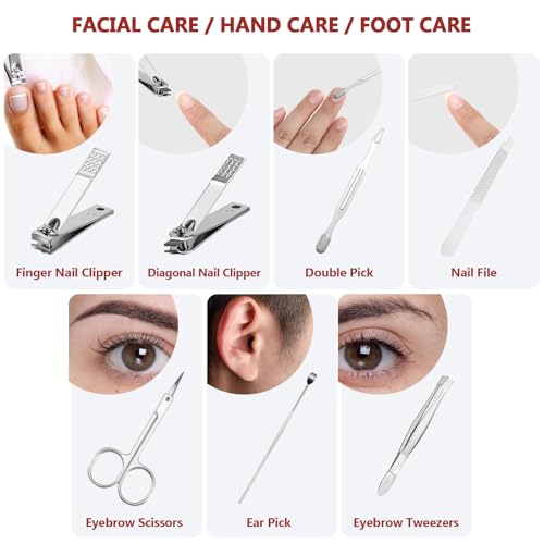 12 Set Mini Manicure Bulk, 7 in 1 Manicure Nail Clipper, Red - color: Red