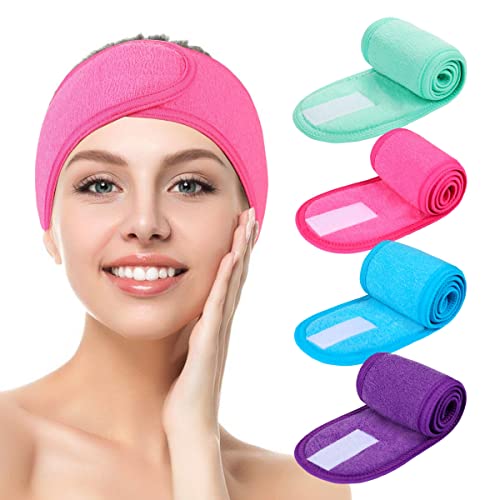 Facial Spa Headbands for Washing Face 4Pcs Makeup Shower Bath Wrap Sport - color: Blue, Mint Green, Purple, Rose
