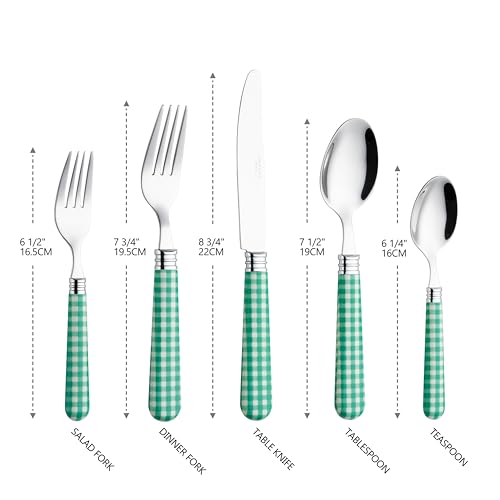 ANNOVA Silverware Set 20 Pieces Cutlery Stainless Steel Colorful Fun Handle Flatware Service for 4 - Dinner Knife, Dinner Fork, Salad fork, Dinner Spoon, Dessert Spoon (Checker Green, 20 Pieces) - color: Checker Green