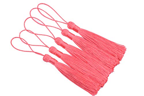 KONMAY 20pcs 3.5'' Small Silky Soft Craft Mini Bookmark Tassels with Loops for Jewelry Making, Gift Wrapping, Zipper Pull, Home Decor(Coral Pink) - color: Coral Pink