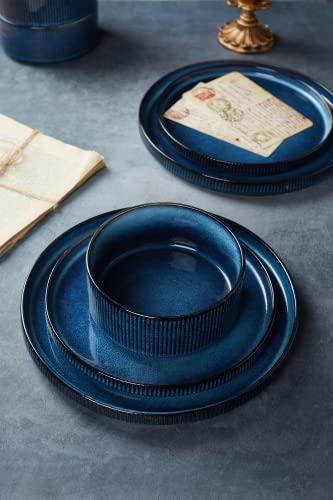 Famiware Star Stoneware Dinnerware Sets for 8, Reactive Glaze Plates, Bowls - color: Nebulas Blue