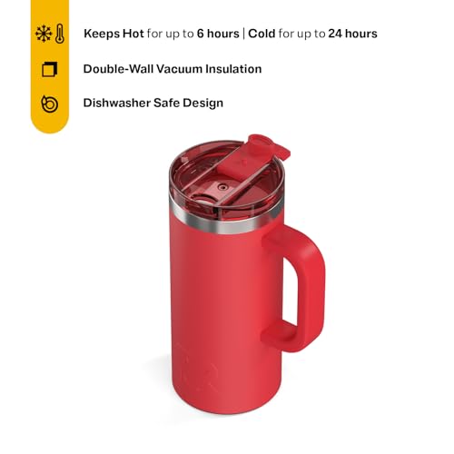 RTIC 16oz Road Trip Travel Mug with Lid and Handle, Ceramic Lined, Flag Red - color: Flag Red, size: 16 Ounces