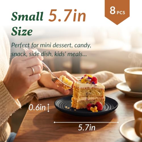 Homienly Black Small Plates | 5.7" Unbreakable Melamine Appetizer & Dessert Plates, Chic Wheat Straw Salad Plates | For Sushi, Cocktails, Bread & Side Dishes -Set of 8, Black - color: Black, size: 5.7 Inch