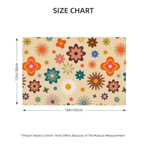 70s Retro Boho Funky Hippie Floral Placemats Set of 6 12x18 Inch - color: Colorful, size: Set of 6