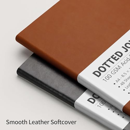 RETTACY Dotted Journal Notebook, 96 Pages, A4 Large Size (8.5'' x 11'') - color: Brown, style: Dotted