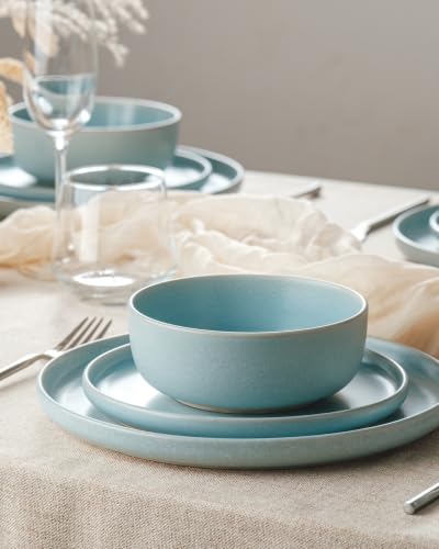 Famiware Milkyway 16-Piece Stoneware Dinnerware Set, Light Blue - color: Light Blue, size: Service for 4 (Include Pasta Bowls)