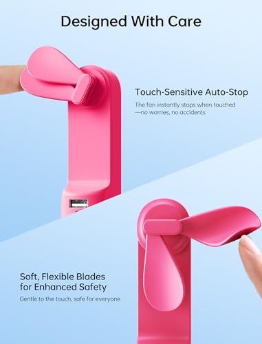 JISULIFE 3 IN 1 Portable Fan with Power Bank & Flashlight Featured - color: Fuchsia
