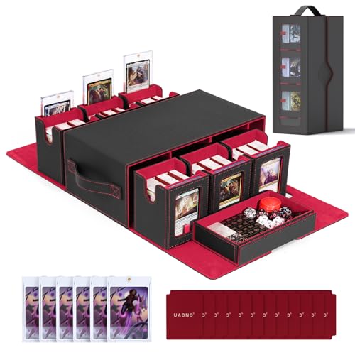 UAONO MTG Commander Deck Box, 6-Deck Modular TCG Deck Case with Dice Tray - color: Black Red