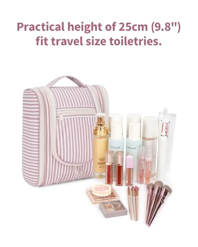 Narwey Hanging Travel Toiletry Bag for Women, Makeup Cosmetic Bag - color: CA-Dusty Rose Stripe, size: Medium