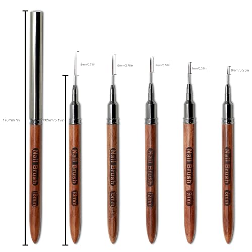 Nail Art Liner Brushes, Natural Color, 5Pcs Wooden - color: Wood